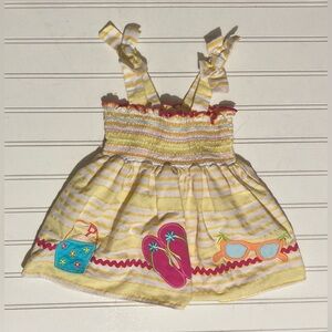Goodlad Baby Girl Sun Dress 2T Yellow Pink Beach Flip Flops Sand Glasses Striped